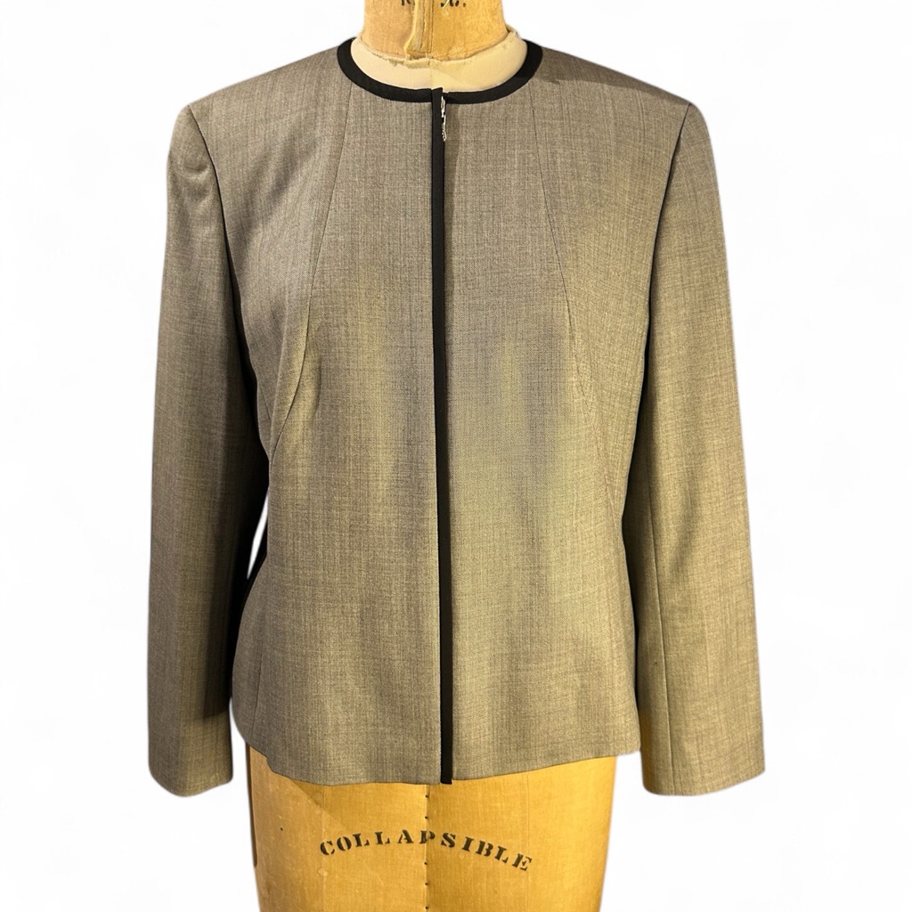 Escada Gray Blazer With Black Trim